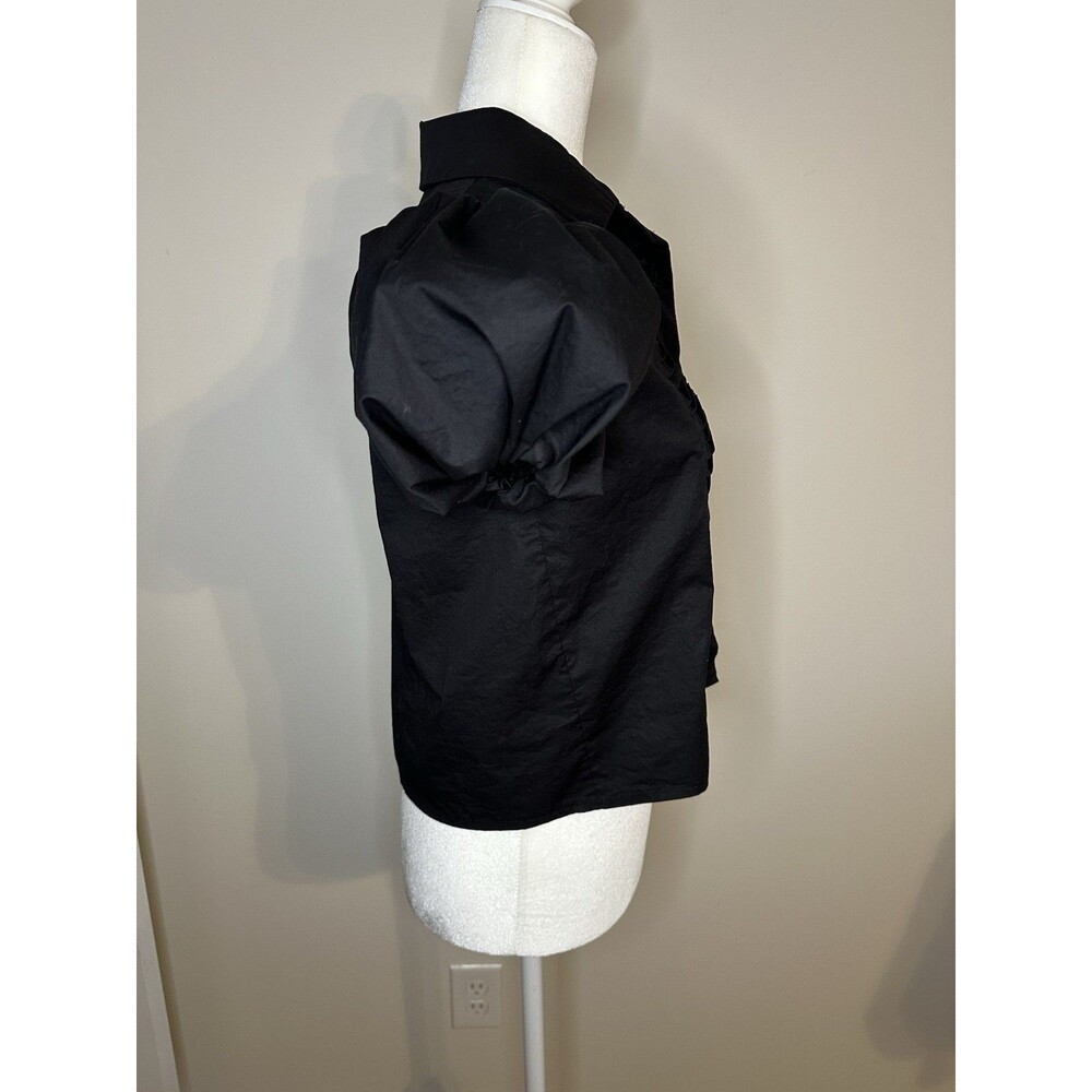 Monica Nera Summer Top In Black Button Up Blouse Puff Sleeve XS - Picture 5 of 10